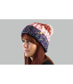 Bommel Mütze gestreift blau brau Sandy Beanie navy